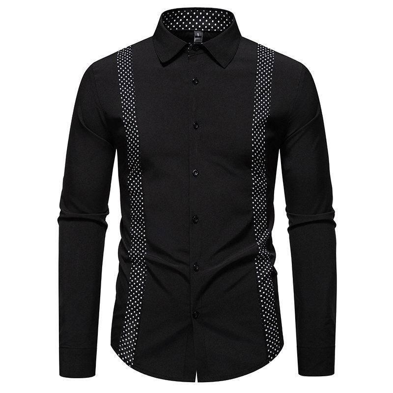 

Autumn New Men s Black And White Dot Patchwork Long Sleeve Shirt Men Fashion Male Versatile Casual Social Wedding Party Business US L чёрный