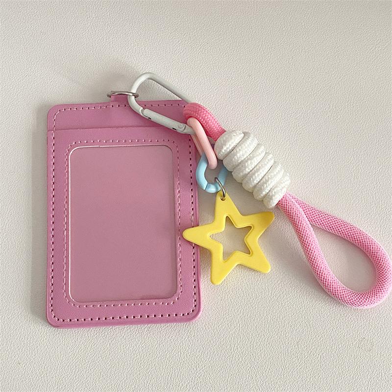 Portable Candy Color Pu Leather Business ID Card Credit Badge Holder Coin Purse Wallet Bus Cards Cover With Keychain