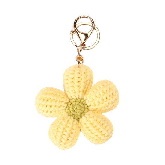Knitted Keychain Handmade Crochet Flower Keychain Pink Bohemian Bag Charm Car Keys Backpack Accessories
