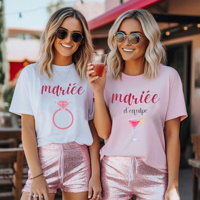 French Women Bachelorette EVJF Party Party Tshirt Team Bride Tees Bridal Shower Wedding Shirt Diamond Wedding Ring Graphic Tops