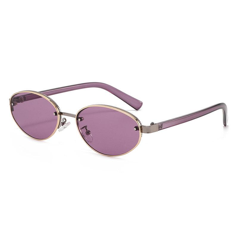 

Cross Border New Metal Oval Small Fragrant Fashion Sunglasses Trendy Versatile Big Face Slimming UV Resistant