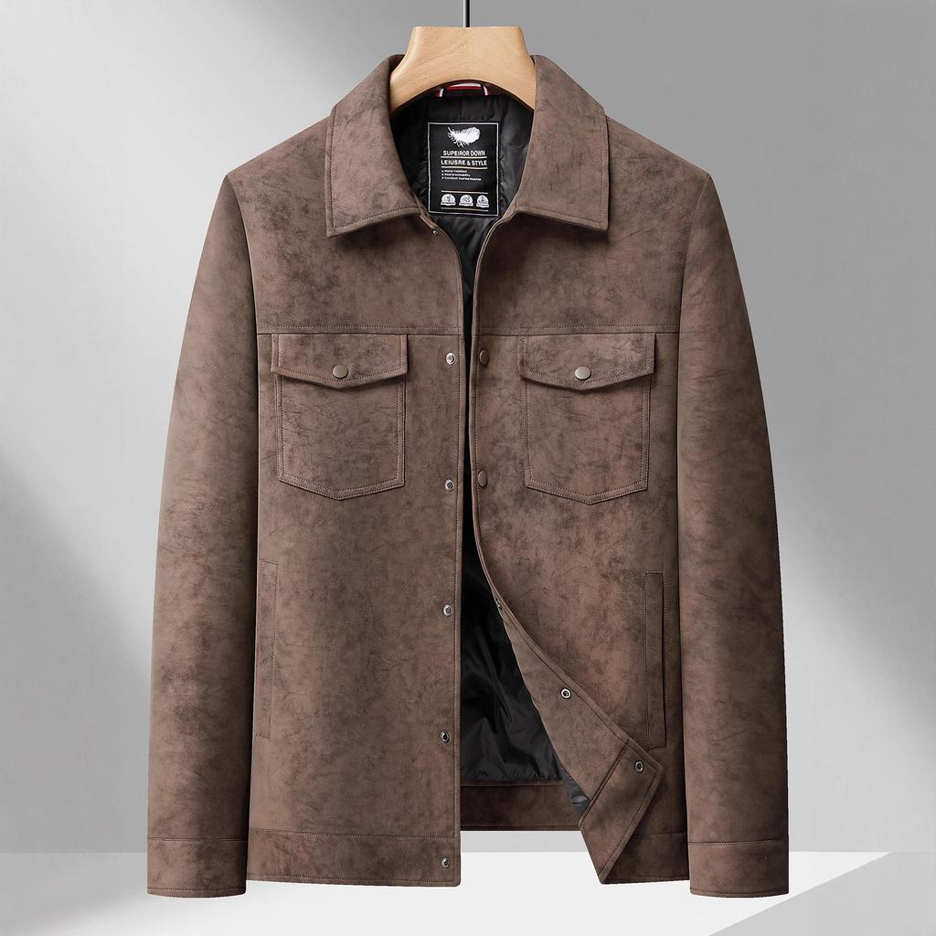 2025 Men's Plus Size Camouflage Leather Down Jacket with Lapel - Trendy Warm Winter Outerwear