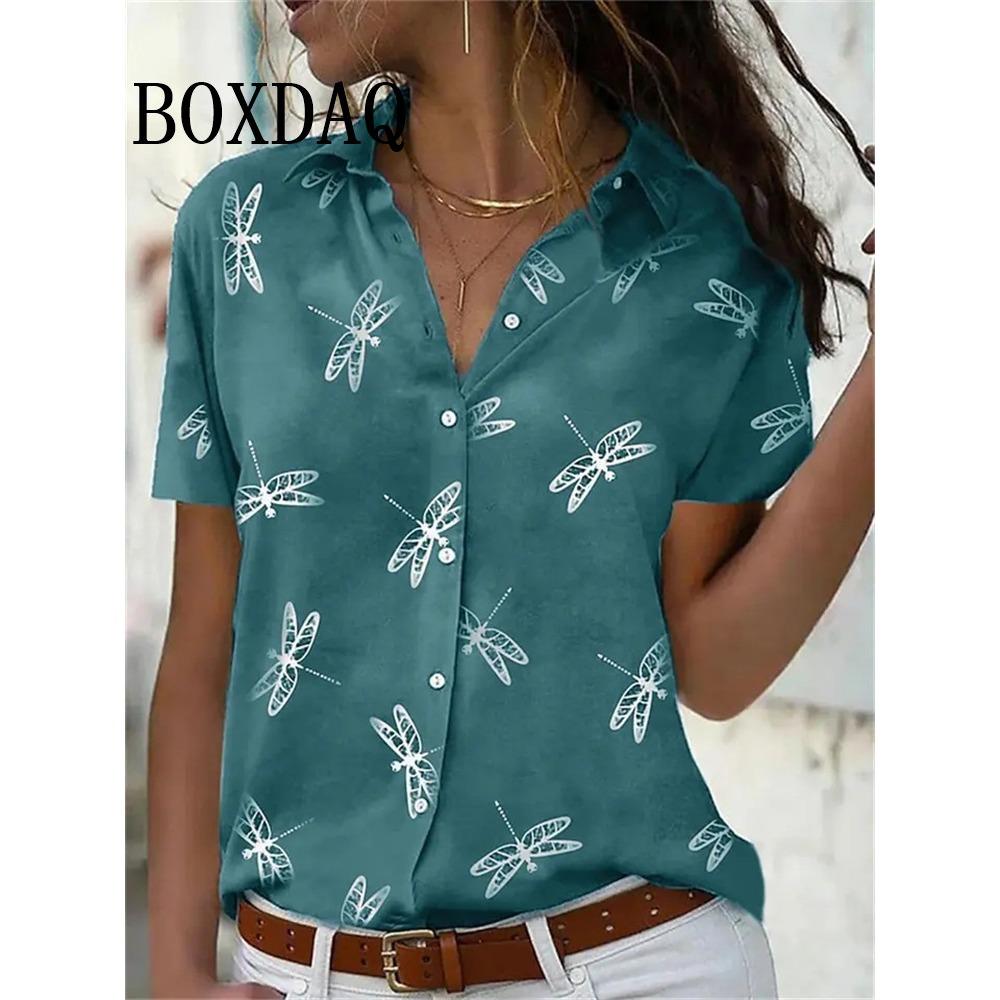 Summer Chic Women's Lapel Short-Sleeved Loose Shirts Spring Single-Breasted Tops Casual Flower Printed Blouses Women's Clothing