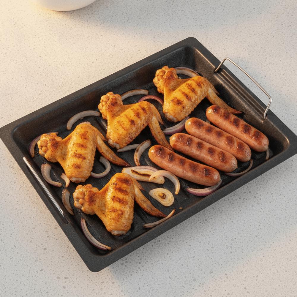 Striped Groove Grilling Tray with Handle Grilled Fish Platter Outdoor BBQ Grill Pan Camping