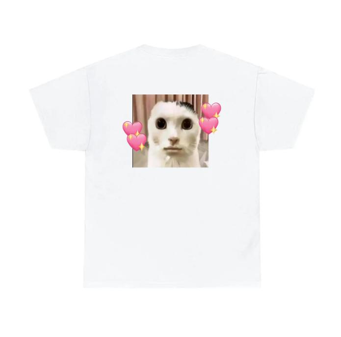 Funny Cat Meme Heart Eyes Short Sleeves TShirt Cute Aesthetic Sassy Cat Lover Trendy Casual Streetwear Graphic Tee Top Y2k Top S