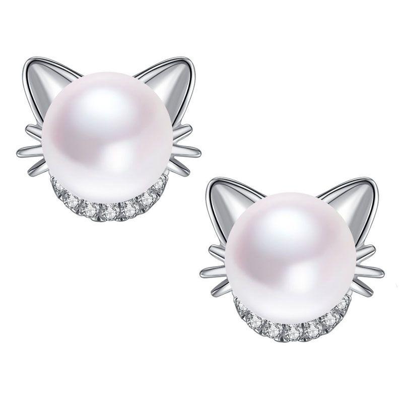 Hot Selling Fashionable Pearl Cat Diamond Earrings