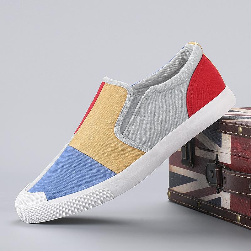 Spring Men's New Canvas Shoes Color Blocking Versatile Korean Style Trendy Low-top Foot Lazy Shoes Casual Shoes Men