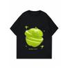 Damen Lässiges Lockeres T-Shirt Schwarz Grün Apfelscheiben-Druck Mit Sternen Und Text Grafik-Tee Für Alltagskleidung Und Streetstyle