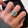 Kupfer Vintage Palaststil Blau Aquamarin Zirkon Oval Weiße Perlmuttringe für Frauen Leichter Luxusring Hochzeit Zirkon