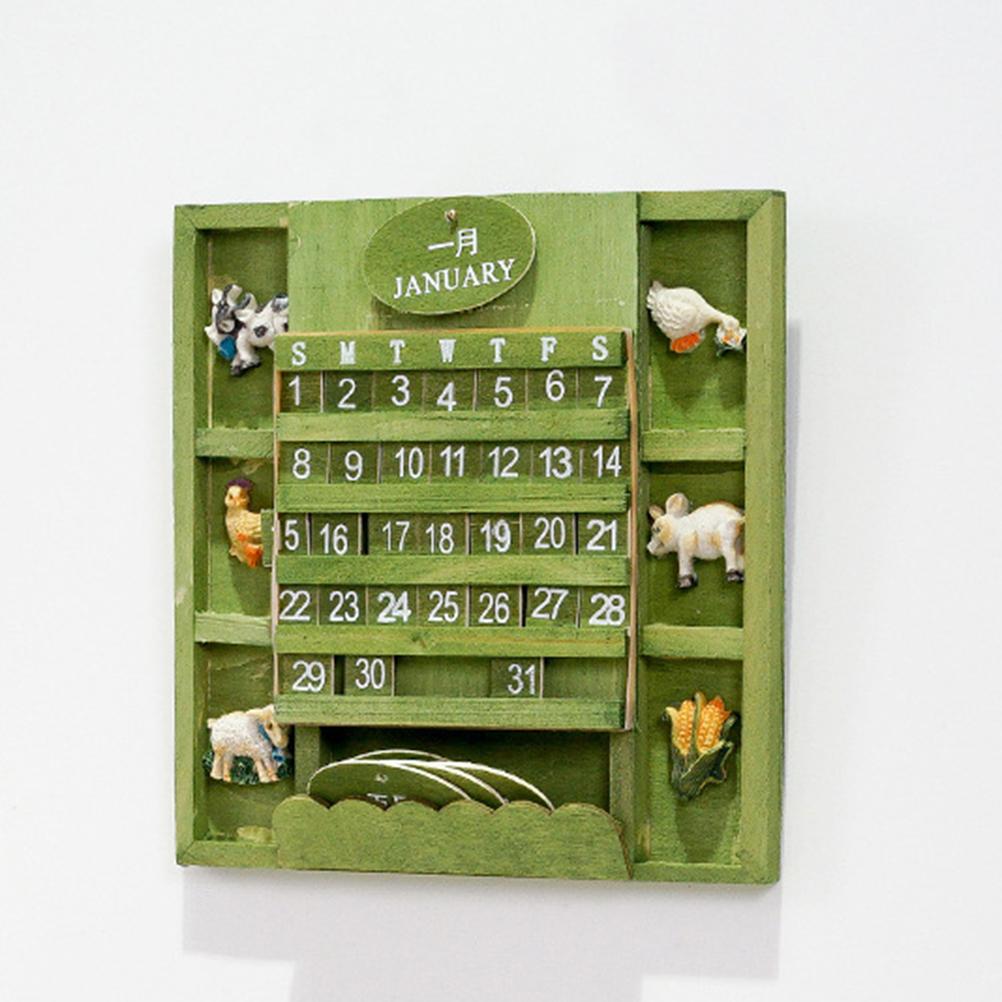 Green Wooden Square Manual Calendar Decor Desktop Ornament