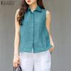 ZANZEA Women Classic Collar Summer Casual Sleeveless Vest Tops