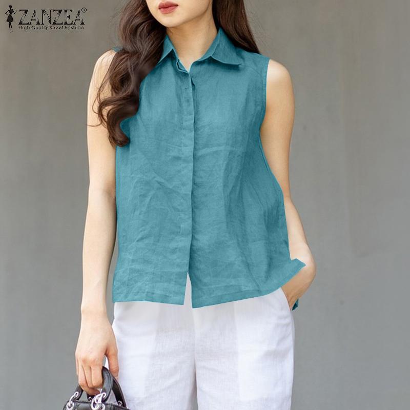 ZANZEA Women Classic Collar Summer Casual Sleeveless Vest Tops