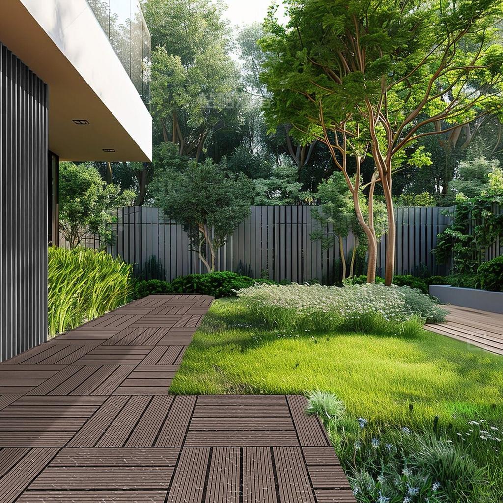 Interlocking Deck Tiles Plastic Wood 10 Pack 12"x12" Waterproof for Porch