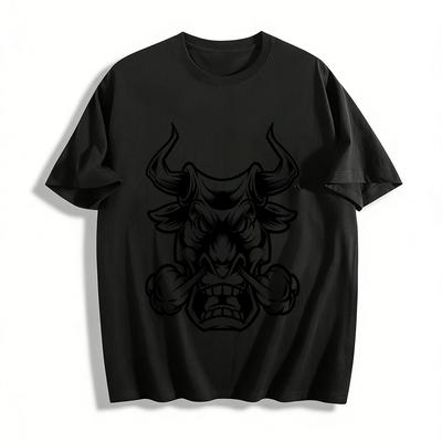 Angry Bull Breathing Cool Print Casual T-Shirt Pure Cotton T-shirt