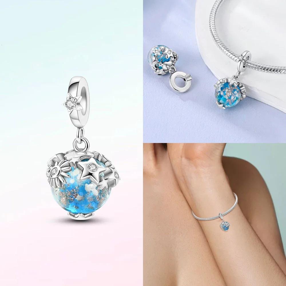 Charms Copper Original Sun Pendant Blue Star Moon Snowflake Ball Beads Fit Bracelet Women Jewelry Making Diy Gift