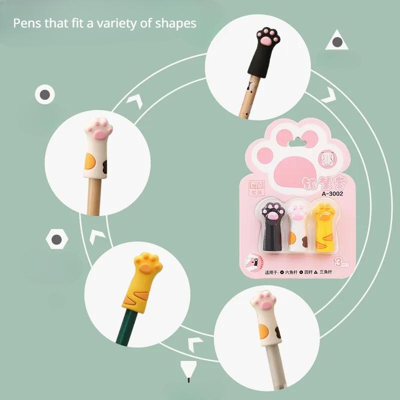 Lot de 2 capuchons de stylo en silicone pour stylo à bille, créatifs et mignons, en forme de patte de chat, protection incassable, papeterie Kawaii, décoration
