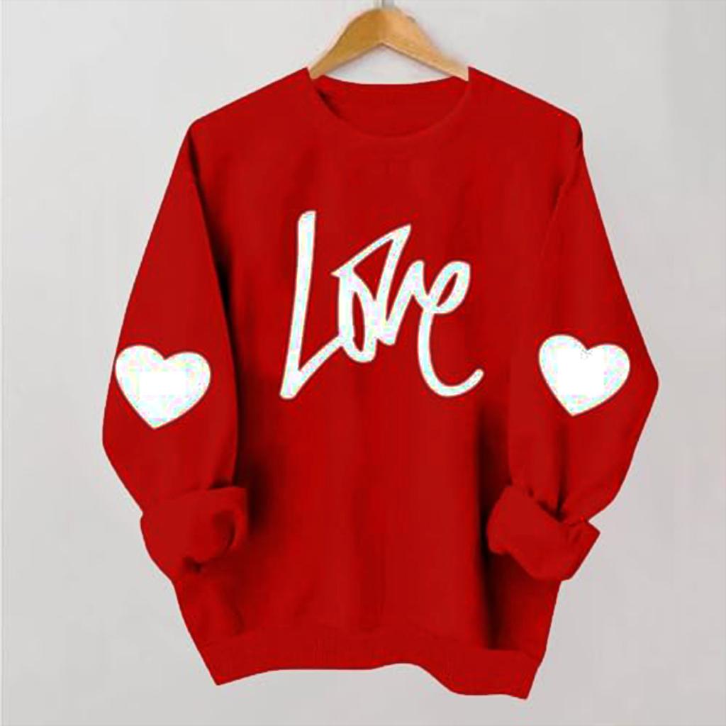 Ladies' Casual And Fashionable Round Neck Top With Valentines Print Hooded T,shirt Long Sleeved Sweatshirt