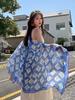 New Summer Elegant Women Silk Scarf Beach Long Wrap Shawl Blue Floral Lady Sunscreen Bandana Hijab Mujer Scarve Pareo Foulard