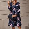 Women's Vintage Print Fashion Temperament Elegant Floral Print Lantern Sleeve Dress
