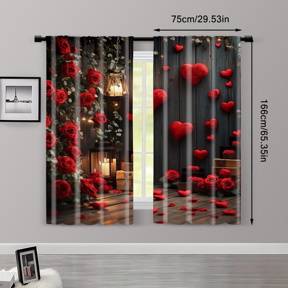 2pc,  Window Drapes Heart Lights As Valentine's Day Blackout  Polyester Birthday Party for Indoor Celebrations, Room,