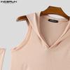 INCERUN Men Sleeveless Rib Casual Fitted Hooded Tank Tops with Oversleeve