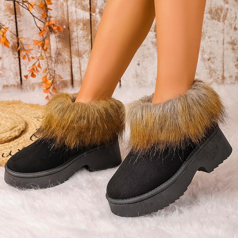 Fashion Women's Faux Fur Flat Snow Boots Winter Thick Sole Chunky Platform Ankle Boots  Plus Size Warm Comfort Non Slip Cotton Boots