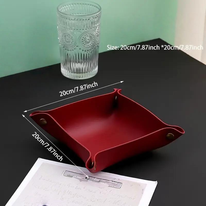 1PC 20cm/7.87inch PU Leather Box Desktop Storage Tray Jewelry Cosmetic Key Stuff Storage Basket Folding Table Organizer Case