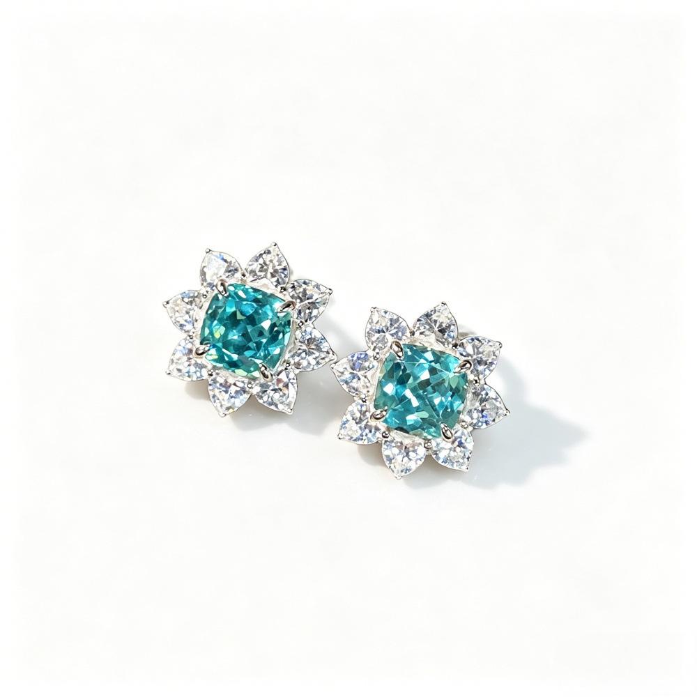 Laboratory Cultivation of diamond Paraiba Earrings for Women S925 Silver Fashion Sunflower Daisy Earrings Light Luxury Jewelry