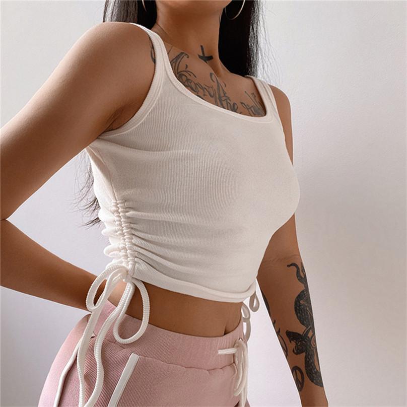 Fashion Sexy Women's Pleated Sling Short Short Vest with Umbilical Strap Bottoming Top