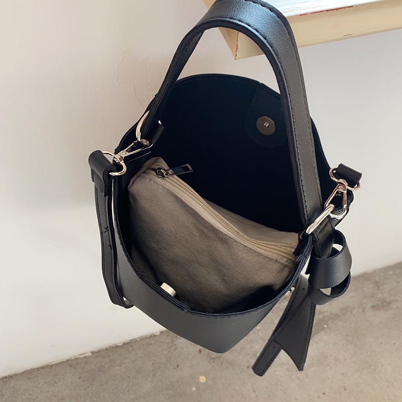 2025 Autumn/Winter Korean Style Large Capacity Solid Color Mother-Child PU Crossbody Bucket Bag for Women