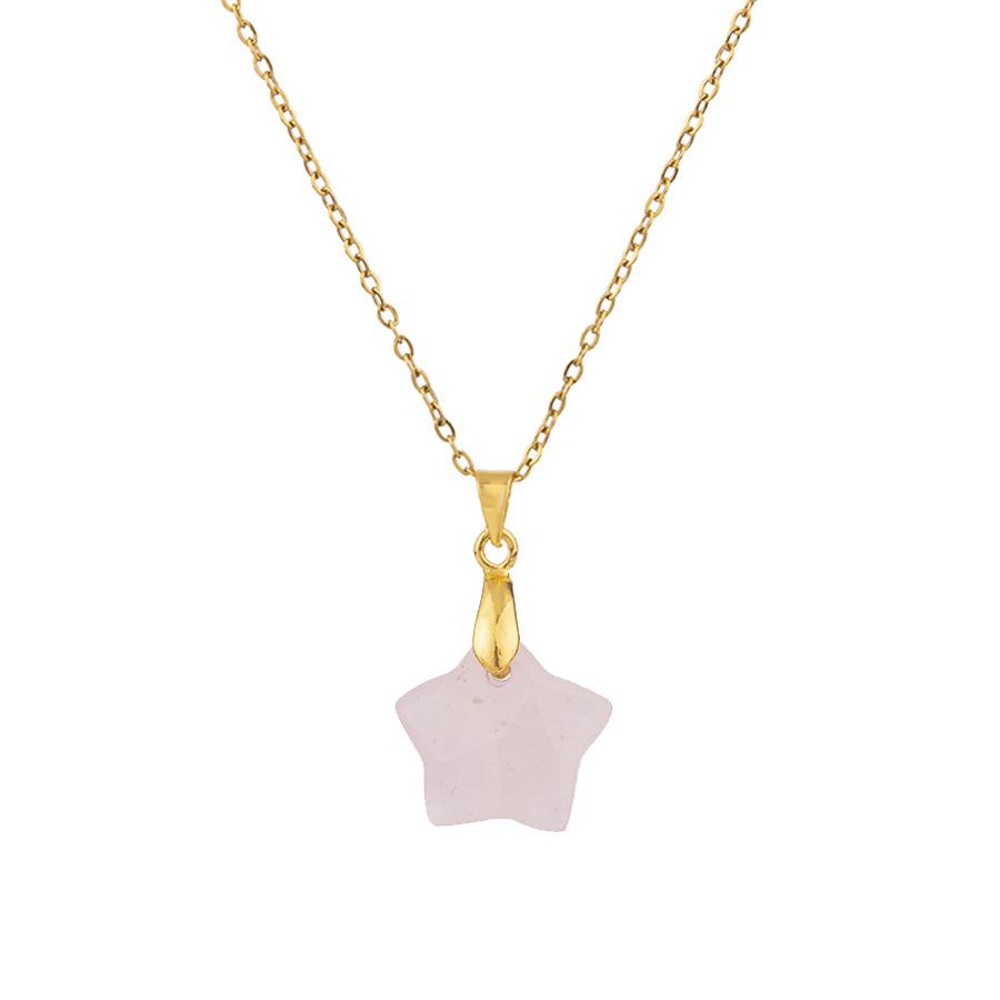 Natural Stone Star Shaped Pendant For Women Necklaces Jewelry Gifts Pentagram Star Pink Crystal Chakra Nature Stone Necklace 1PC
