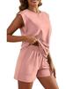Women's 2026 Summer Solid Color Two-Piece Set: Round Neck Top & Pocket Shorts