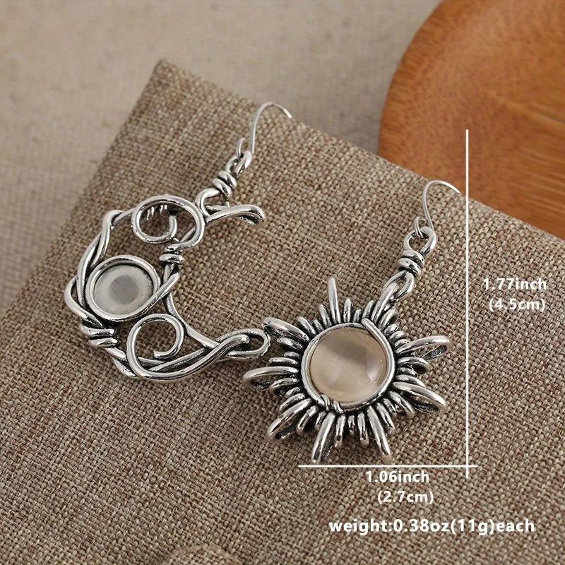 Vintage Exquisite Silvery Plated Sun Moon Pattern Pendant Earrings for Women's Creative  Jewelry Accessories Perfect Gift
