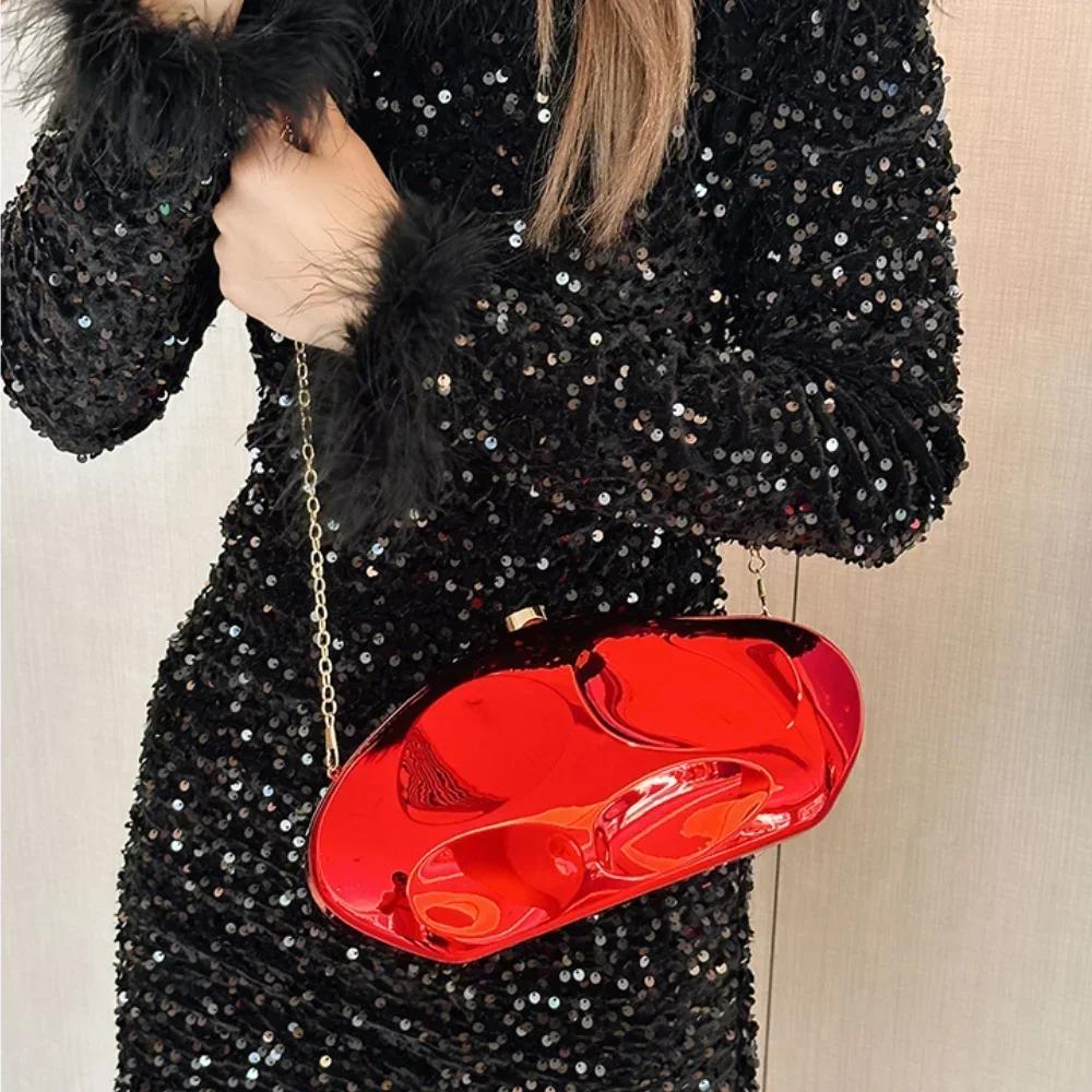 Acrylic Shell Shape Clutch Bag Gold Silver Blue Women Evening Party Cute Metal Shiny Purse Handbag Clutch Bag