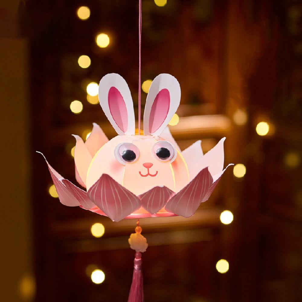 Handmade Mid-Autumn Festival Lantern DIY Glowing Light-Up Bunny Lantern  Hanfu Accessories