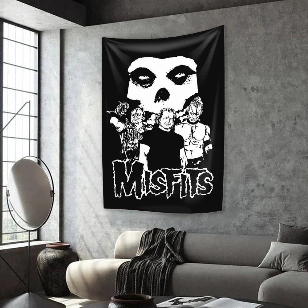Rock And Roll Music Tapestry Punk Band Misfits Print Home Decoration Wall Hanging Dormitory Bedroom Background Concert Decor