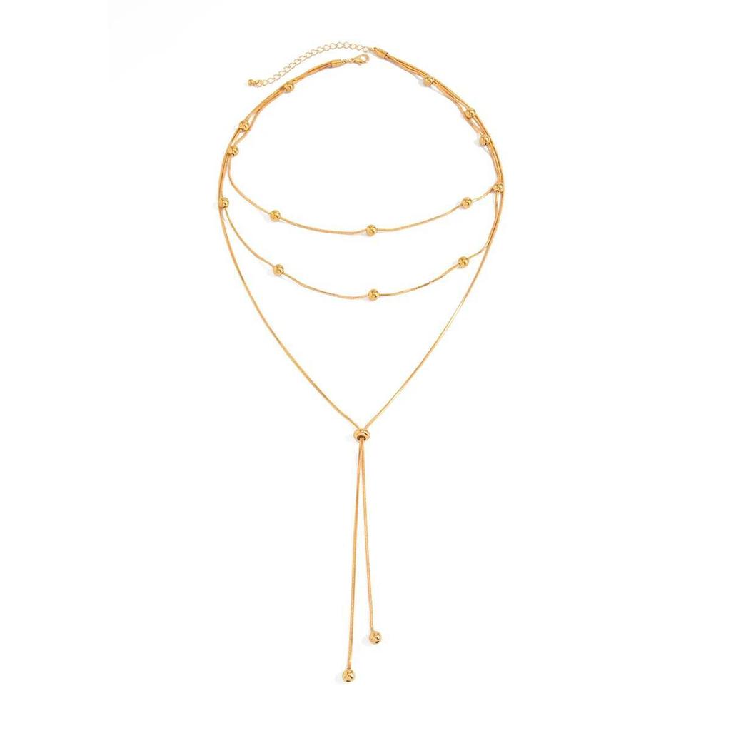 KunJoe Simple Exquisite Round Beads MultiLayer Pendant Necklace Women Vintage Y-Shaped Snake Chain Casual Versatile Jewelry Gift