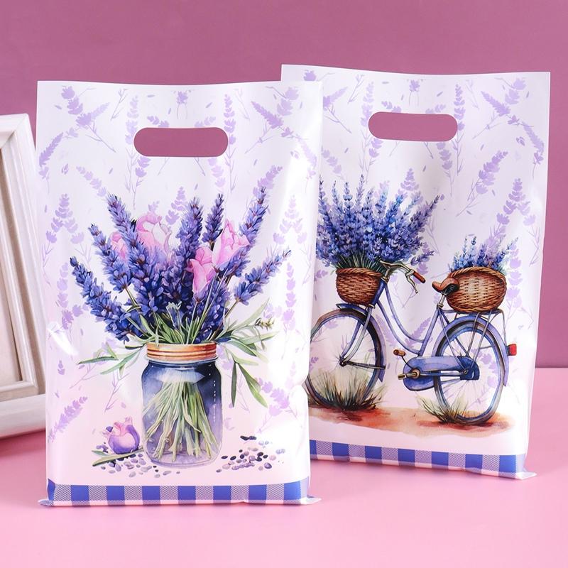 10/20/50pcs Purple Lavender Candy Gift Bags Floral Butterfly Tote Bags for Wedding Birthday Seasonal Spring Party Favor Supplies