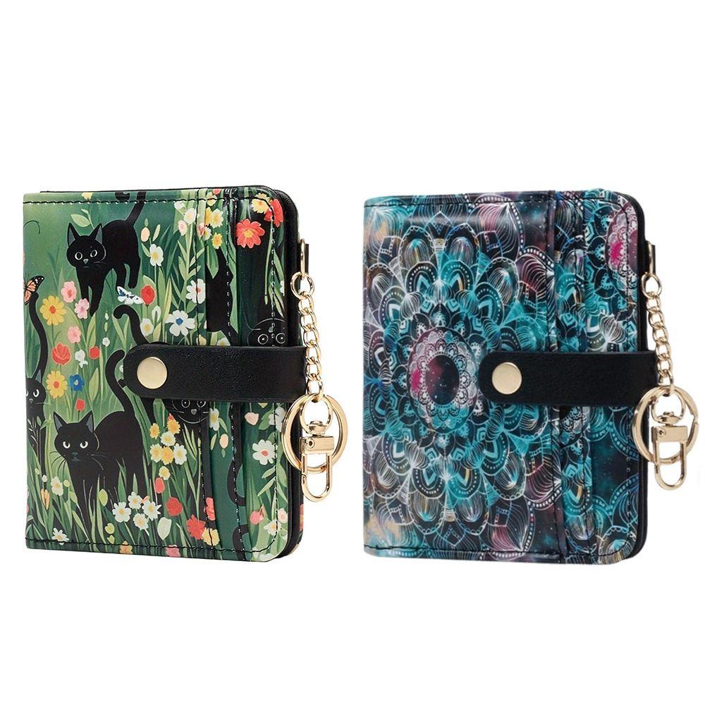Cute RFID Card Holder PU Leather Ultra-Thin Coin Bag Compact Black Cat Floral Women Wallet Daily Use