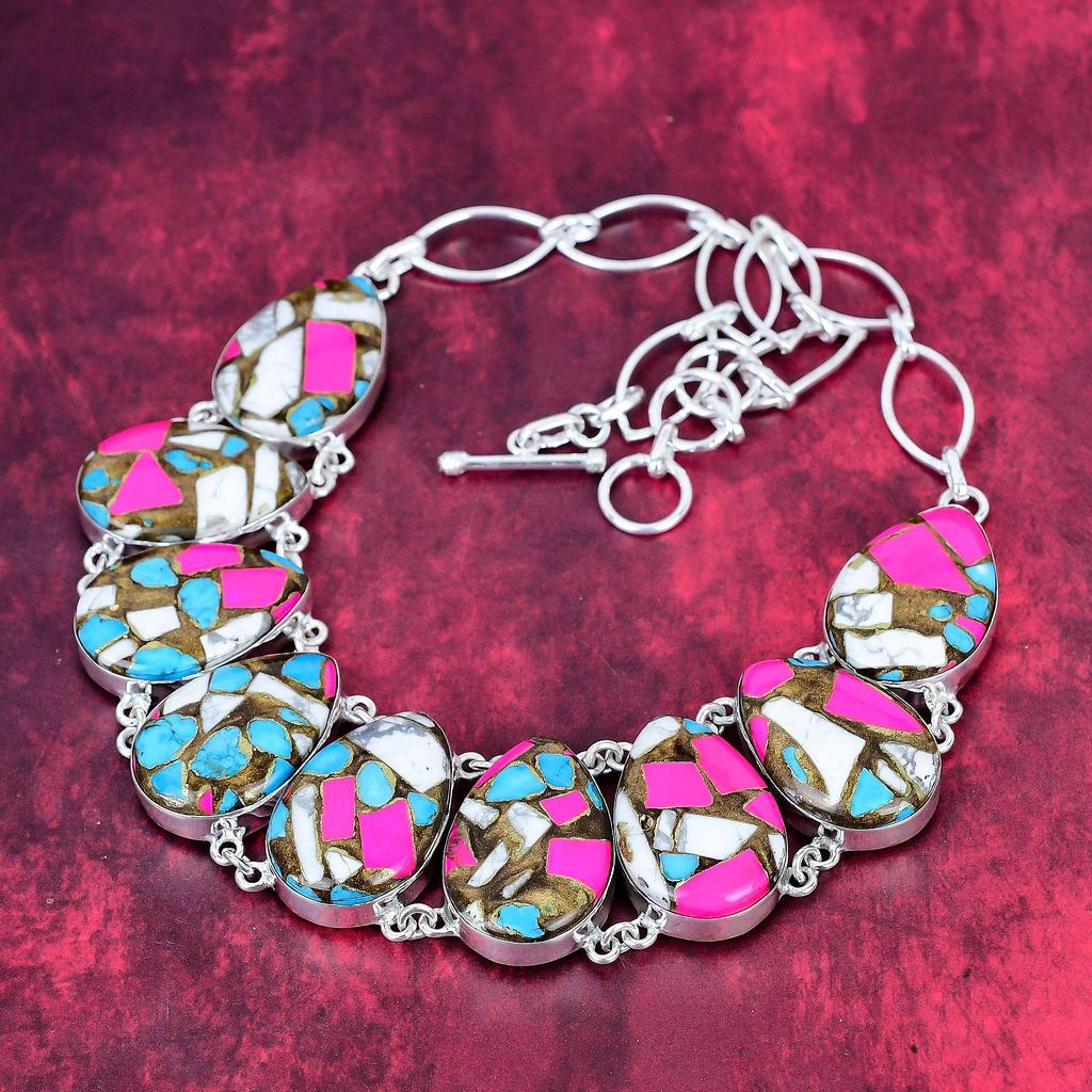 Cotton Candy Turquoise 925 Solid Sterling Silver Necklace Adjustable, Chain Necklace Handmade Gemstone, Gifts For Love Antique Jewelry