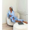 Women's Solid Color Polo Collar Feather Pants Two-Piece Set Top
