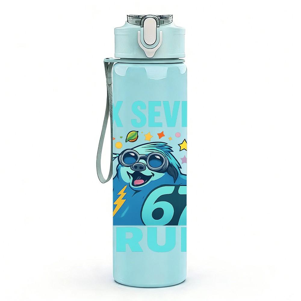 1PC Six Seven Bruh Blue Letter Art 750ml Color Plastic Sports Water Bottle Leakproof Flip Straw Lid Suitable for Sports Office Home Use