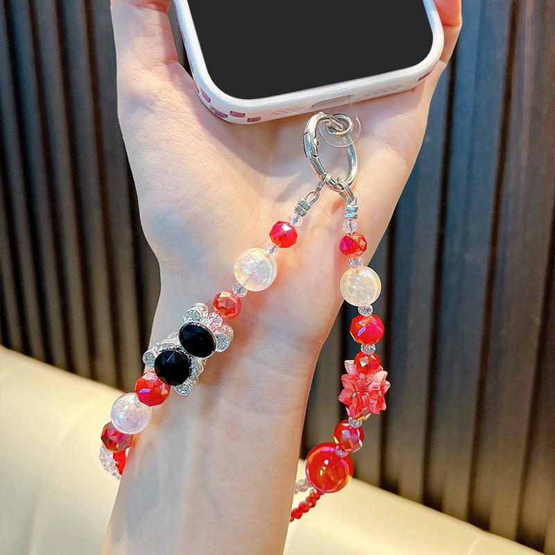 Beaded Flower Bear Keychain & Phone Lanyard Gift