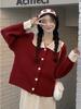 2025 Color Block Red Peter Pan Collar Knit Cardigan for Women