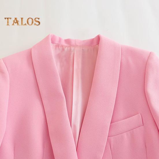 2Pcs/Set Women Office Outfit Lapel Long Sleeve Single Button Suit Coat High Waist Long Pants Set Business Workwear