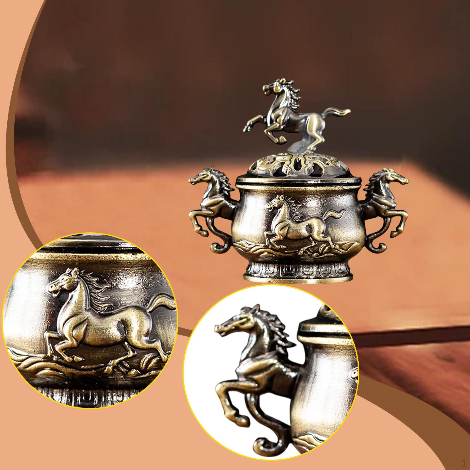

Incense Burner Holder Antique Decoration Embossed Censer with Hollow Lid for Home Desktop