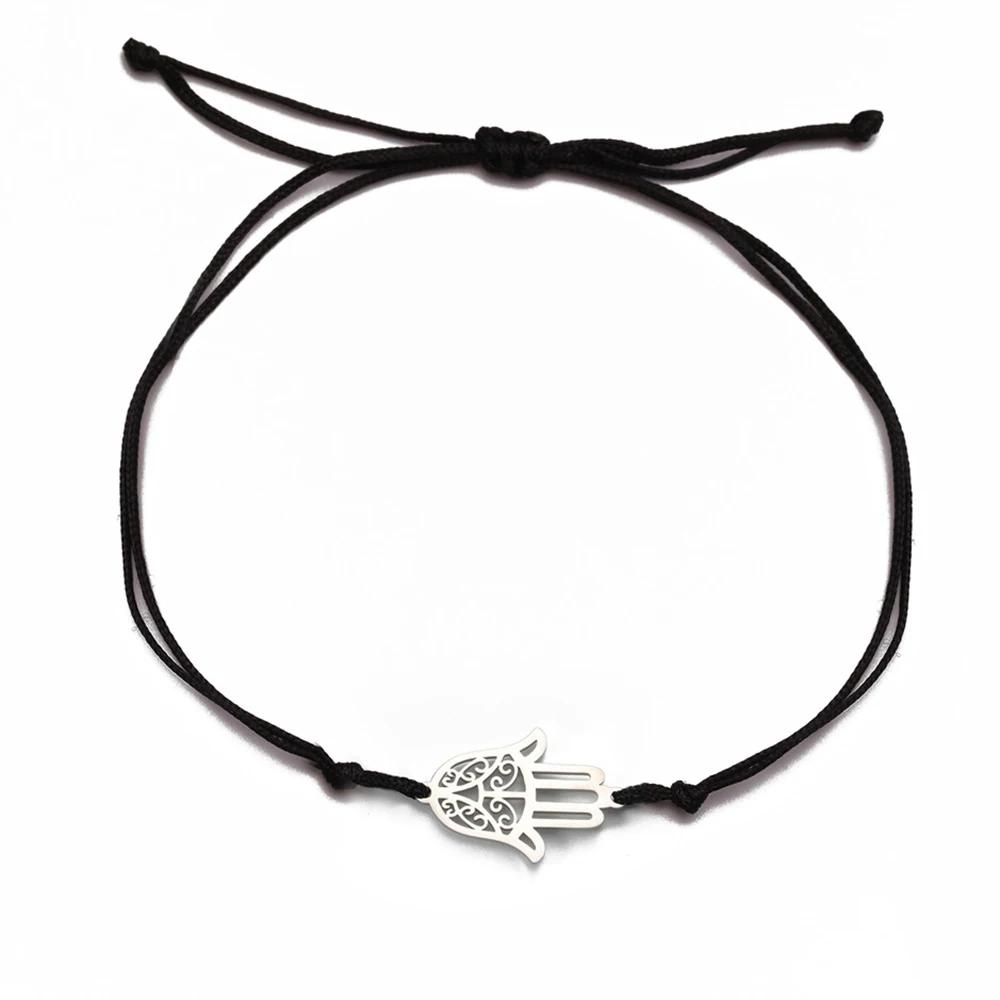 Teamer Hamsa Hand of Fatima Charm Bracelets Women Men Red Black Rope Bracelet Stainless Steel Gold Color Amulet Jewelry Gift 17-22cm