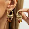 Ingemark Vintage Acrylic Beads Tassel Stud Earrings Women Bohemian Gold Color Hollow Geometric Earrings 2026 New Jewelry Gifts