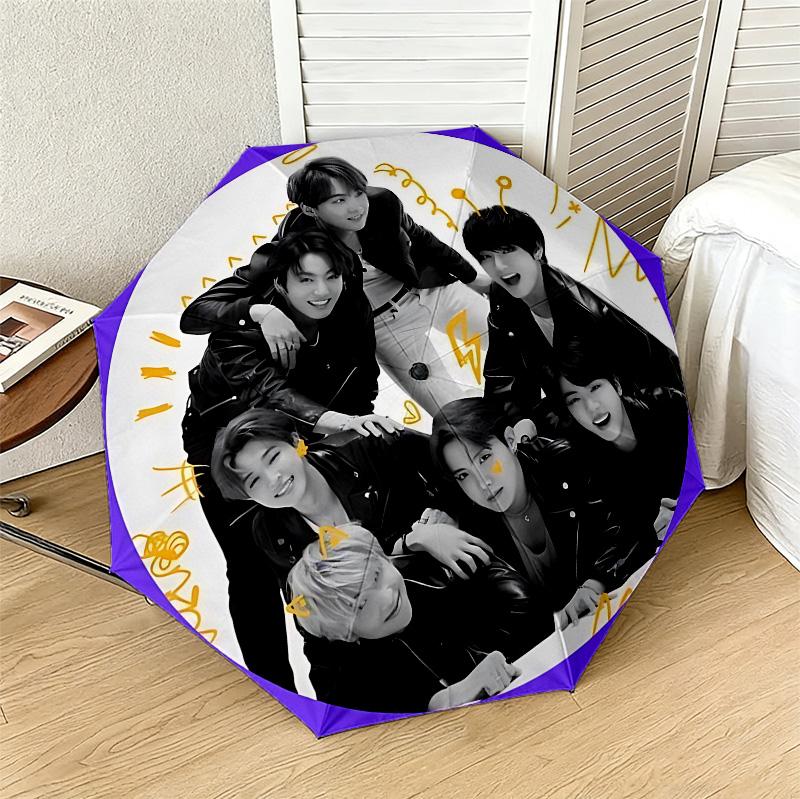 Kpop Stars 8 Rippen 3-fach Schwarzer Kleber UV-Schutz Schirm Sonnenschutz Regendicht Kompakter Faltbarer Schirm Für Reisen Tägliche Nutzung C923773
