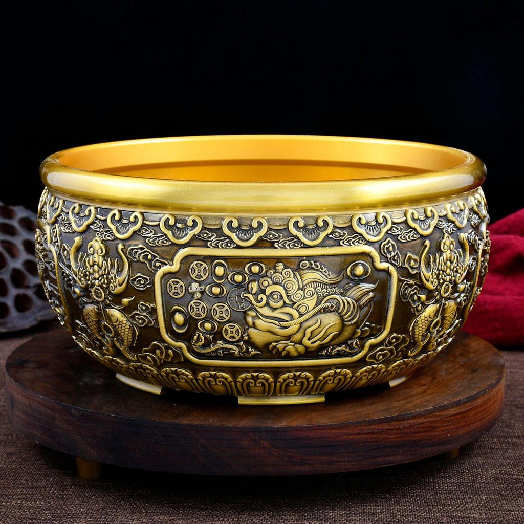 Brass Treasure Bowl Incense Burner - Eight Treasures Wealth-Attracting Home Decor Chinese Craft